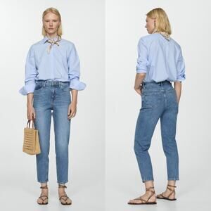 MNG Mango Womens Newmom Comfort High Rise Jeans Size 6 Medium Blue Denim Wash‎